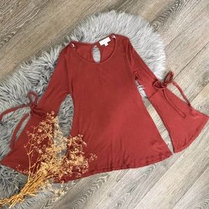 Coverstitched Rust Orange Bell Sleeve Top